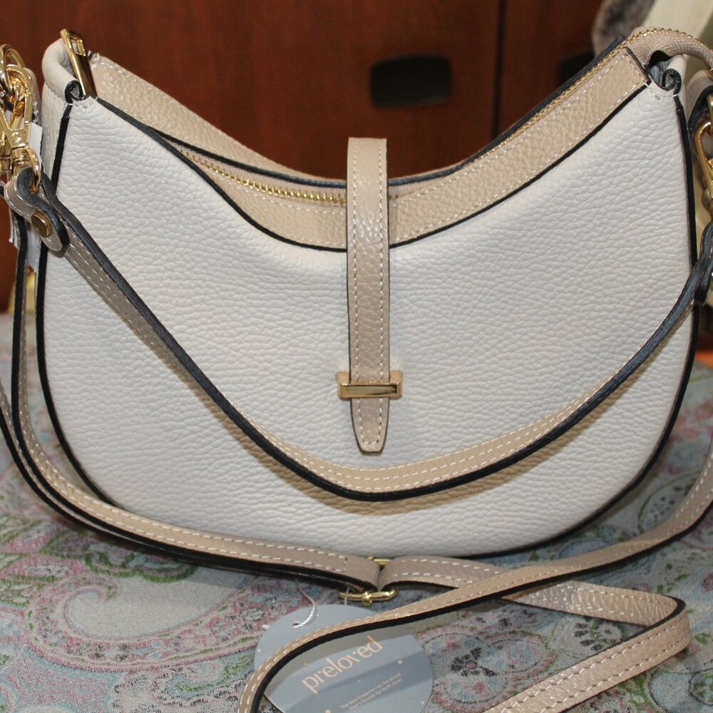 Felisa Hobo Bag, Italian Leather, Cream & Beige w/ Gold Hardware
